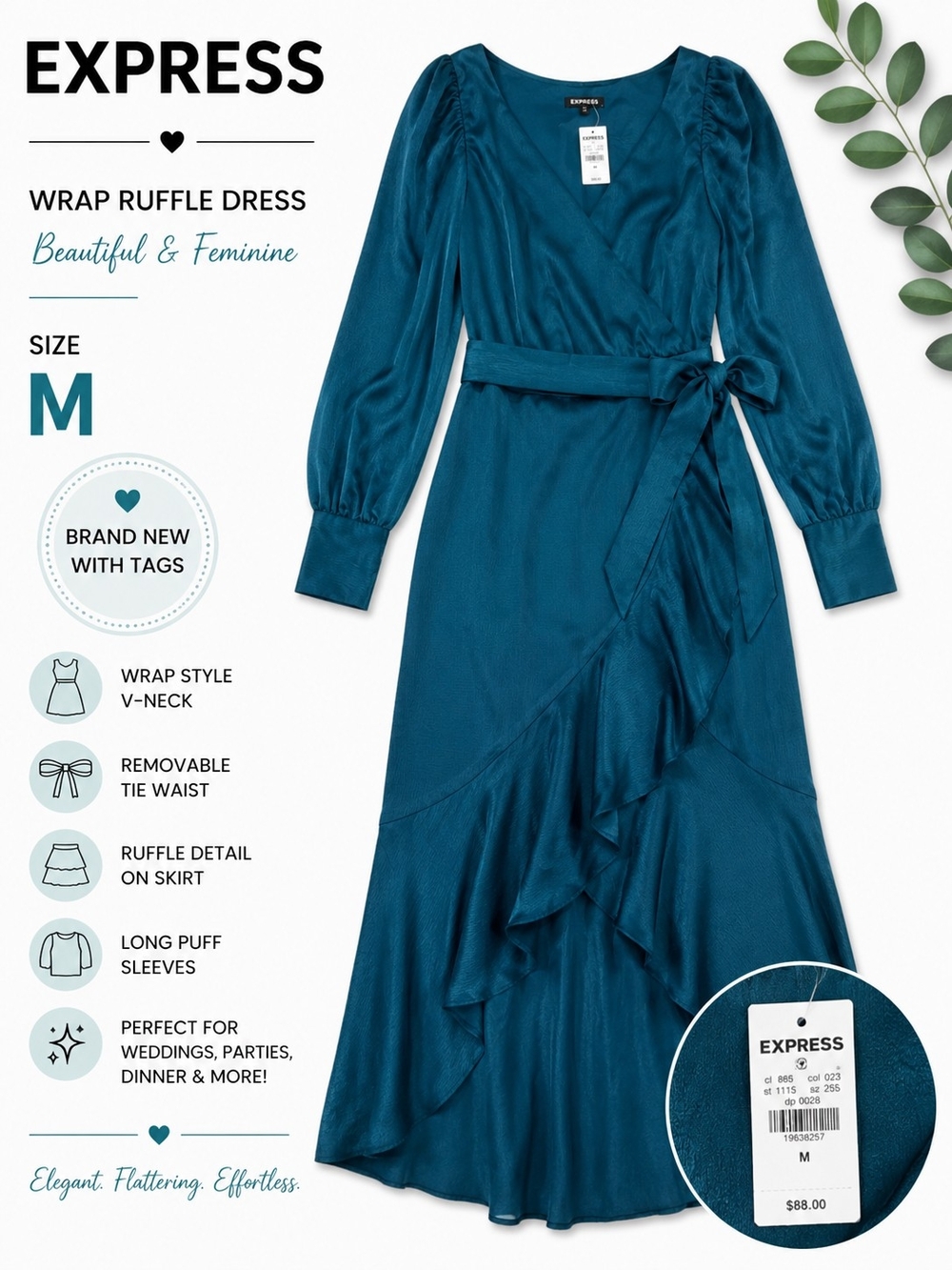 Express Teal Wrap Ruffle Midi Dress